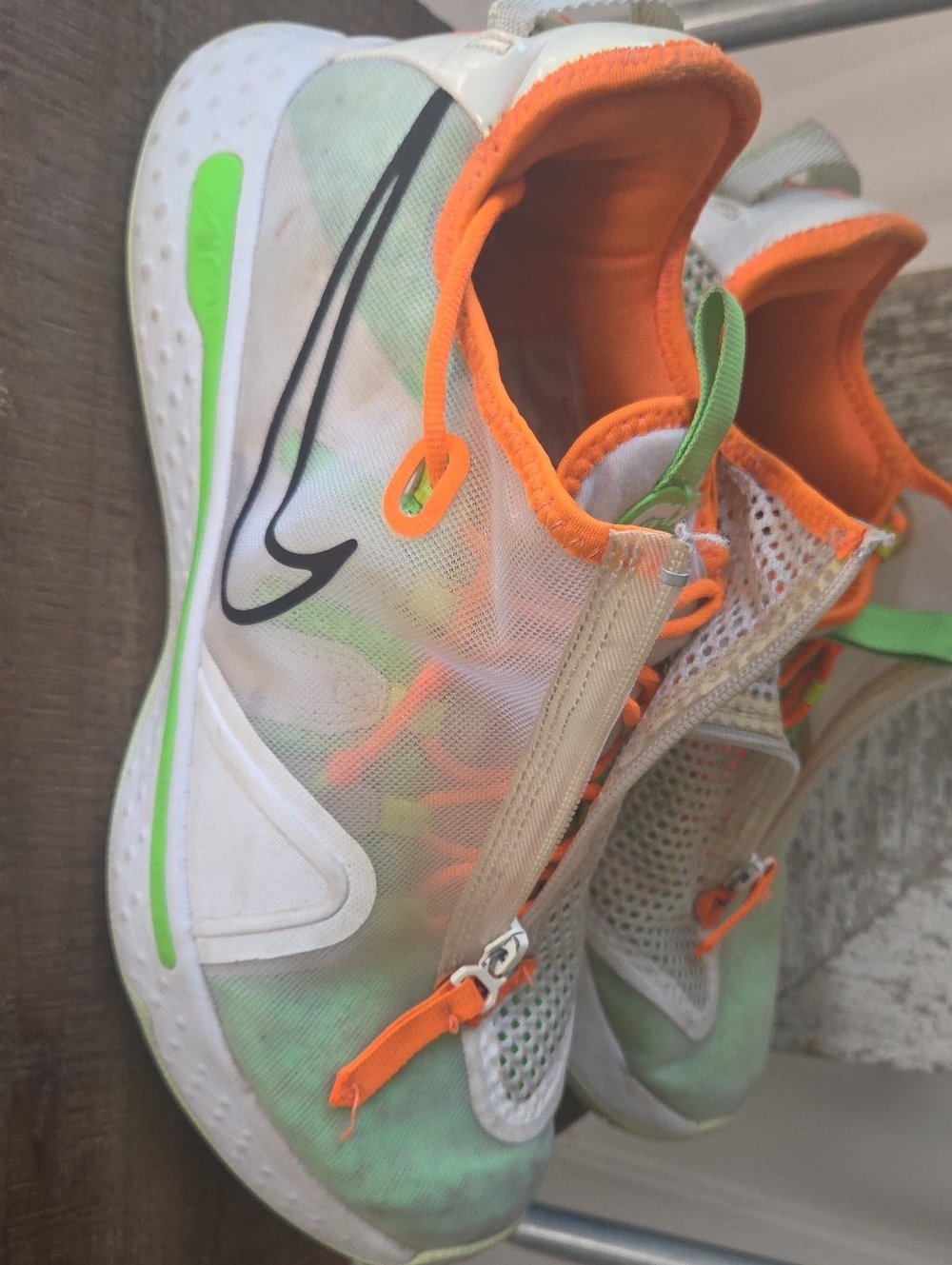 Nike Mens White Sneakers with Bright Orange & Neon Green Accents